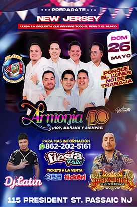 Sunday, May 26th Armonia 10, Dj Latin, Jose Manuel La Voz de la Elegancia